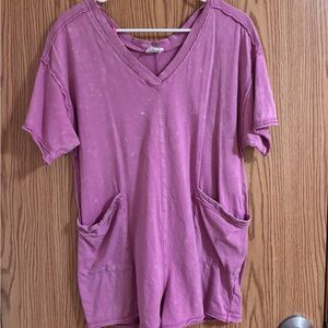 Casual Pink V-Neck Women's Top